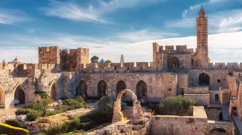 Jerusalem Old City citadel and Tower of David in Jerusalem during a beautiful day; one of the top places to visit in Israel.