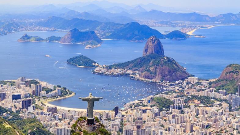 Aerial view of the Christ, The Redeemer monument during winter in Brazil.