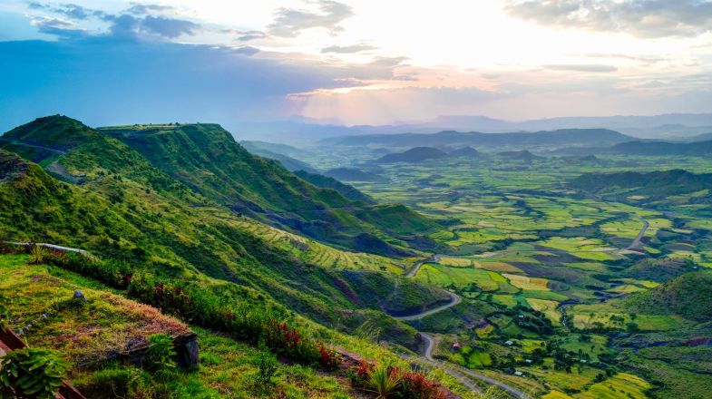 Ethiopia, a rugged, landlocked country split by the Great Rift Valley