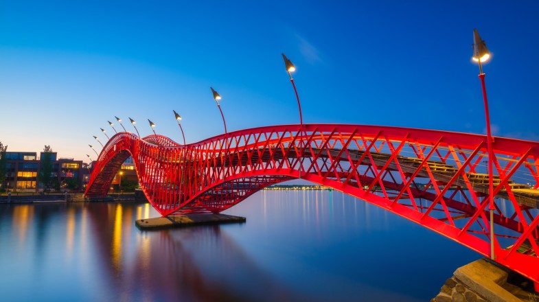 The Python Bridge during the blue hour in the Netherlands in March.