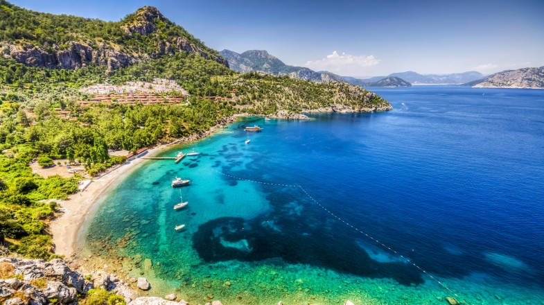 An image of Turunc Bay which is a popular tourist destination in Turkey in October.