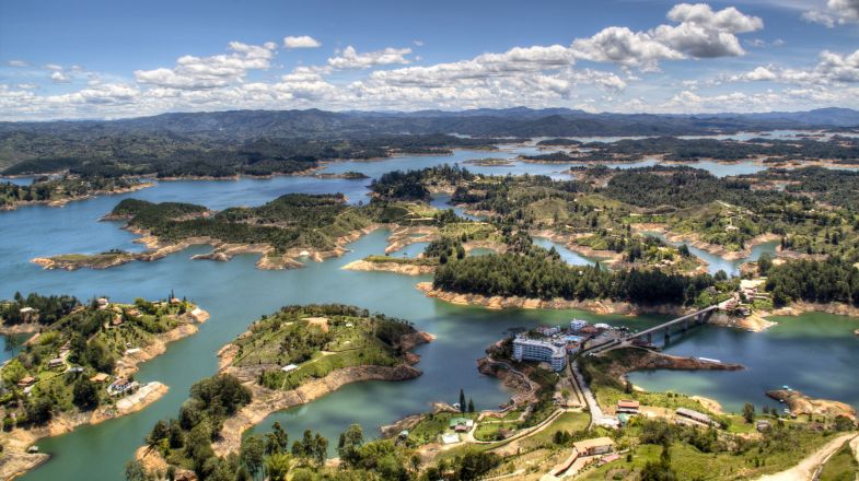 Guatape, located on the shores of the Embalse Guatape