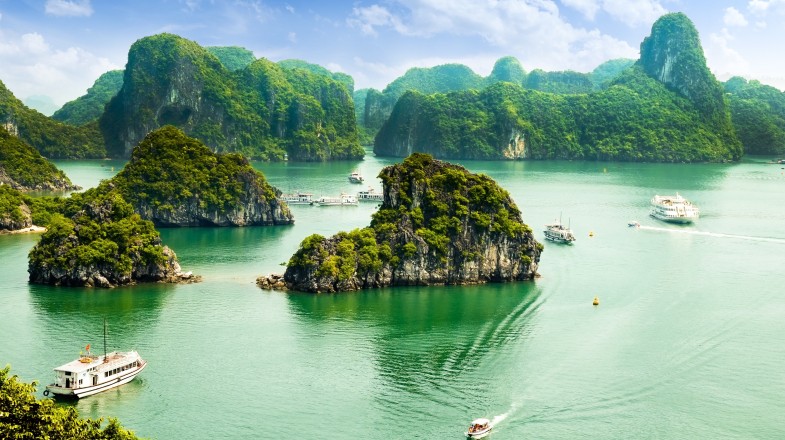 The view from TiTop Island in Halong Bay during winter in Vietnam.